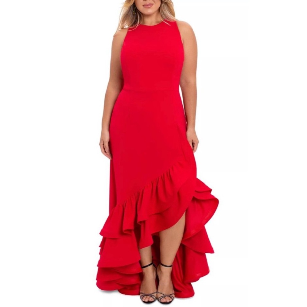 Betsy & Adam Red Ruffle Gown - Picture 1 of 16